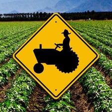 TRACTOR CROSSING SIGN - Farm Safety Plaque - Country Garden - Riding Lawn Mower picture