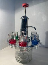 Vintage 1950s Chrome Pump Carousel Liquor Cordial Dispenser 6 Shot Glass Caddy picture
