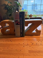 Vintage 1970s A Z Ceramic Bookends Tan Glazed Fat Letters Retro MCM Decor Cuties picture