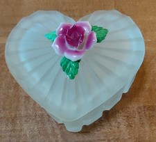 Vintage Frosted Glass Heart Trinket Box picture