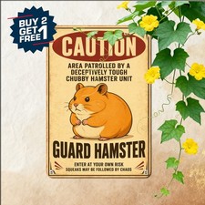 Chubby Hamster Oval Badge Warning Sign Cute Pet Humor Metal Tin Plaque 8x12 picture