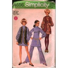 Vintage 1969 Simplicity 8556 Sewing Pattern Dress Vest Pants Size 13/14 B33.5 picture