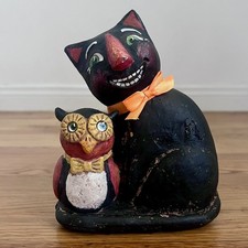 Vintage Alycia Matthews for ESC Smiling Black Cat & Owl Friend Figure Halloween picture