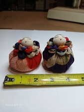Pair Of Vintage 1980's Handcrafted Japanese Chirimen Otedama Dolls Japan picture