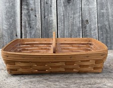 Vintage LONGABERGER 2Pc CRACKER / BREAD BASKET SET WOOD DIVIDER Signed 1993 picture