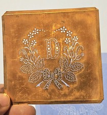Antique Copper Monogram Stencil Letter D – Ornate Alphabet Plate c.1880–1920 D1 picture