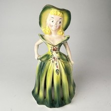 VTG 50's Ceramic Kreiss Napkin Lady Green Dress Candle Holder 9” Tall Japan picture