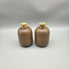 VTG Edith Heath Ceramic Salt & Pepper Shakers Brown MCM Original Stoppers 4.75