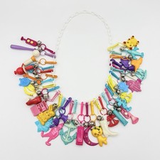 Vintage 1980s Plastic Bell Clip On Plastic Charm Necklace W/ 30+ Charms - #2 picture