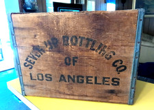 Vintage Original Seven Up Bottling Co Los Angeles Wooden Crate Carrier June 1968 picture