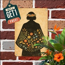 Vintage Lady in Floral Shawl Cape Tin Sign Retro Fashion Portrait Plaque picture