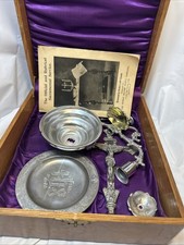 Antique 1897 Homan Sick Call Outfit Catholic Crucifix Silverplate Box Booklet picture