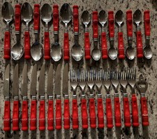 Vintage Coca-Cola Gibson Flatware Set. 32 pieces plus bottle opener & caddy. picture