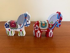 2 Avesta Vintage Carved Wooden Red White Dala Horse Sweden 4