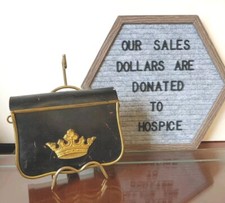 1800s French Napoleonic Brass / Leather / Wood Crown Ammunition Pouch Case  picture