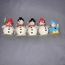Lot of 5 VTG Christmas Putz Mica Glitter Paper Cardboard Snowmen Made Hats Japan picture