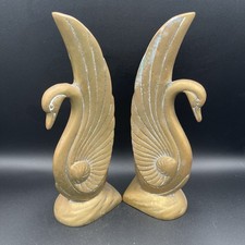 Vintage 10.5 Inch Solid Brass Swan Bookend Sculptures MCM Art Deco picture