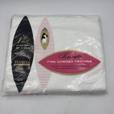 NIP Vtg 60s Full DOUBLE FLAT SHEET White Penneys Percale 100% Cotton 81x108 picture
