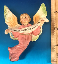 VINTAGE CHALKWARE PLASTER FLYING HERALD ANGEL NATIVITY ORNAMENT GLORIA 3.5 picture