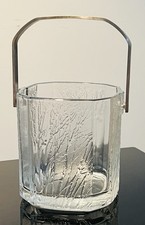 Vintage Hoya Glass Glacier Ice Bucket With Stainless Steel Handle Barware MCM picture