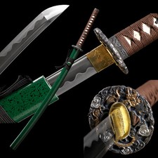 Katana Full Tang Handmade Japanese 1095 Carbon Steel Green Samurai Sword picture