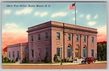 Street View Post Office Rocky Mount Old Car Flag Sunset Linen Vintage Postcard picture