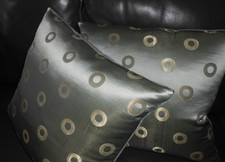 Highland Court fabric pillows woven silk circles aqua gold tones new custom PAIR picture
