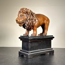 Majestic Regal Standing Lion Statue on Pedestal Faux Carved Wood Figurine 11