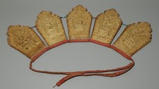 Tibet 1800s Old Antique Buddhist Painted Mantra Thangka Lama Buddha Crown Hat picture