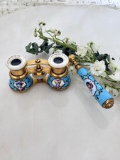 Antique French opera glasses Chavance Paris hand painted enamel with handle picture
