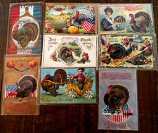 Nice ~Lot of 8 ~Antique~Patriotic~Thanksgiving Postcards~Turkeys~Flags~etc.~s697 picture