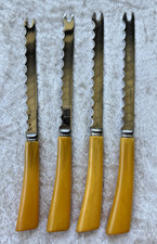 Vintage Stainless Steel Fork-tip Knives Butterscotch BAKELITE Handles Set Of 4 picture