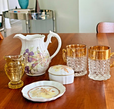 Instant Vintage Lot No 1 Limoges Porcelain Victorian Glass Reseller Lot 6 Pc picture