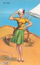 Postcard Miss Chief Risque Woman Navy White Hat picture