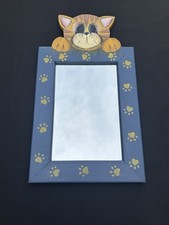 Vintage Homemade Cat Mirror. Primitive Style. Wooden Wall Decor. picture