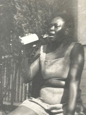 1940s African American Woman Swimsuit Bottle Porch B&W Photo Black Americana picture
