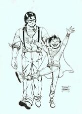 Emma Kubert SIGNED Original DC Comics Art Sketch ~ Superman & Super Son picture