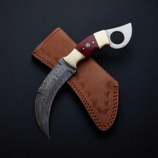 BEAUTIFUL CUSTOM HANDMADE 12'' DAMASCUS STEEL HUNTING CARAMBID WITH SHEATH picture