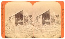 PENNSYLVANIA STEREOVIEW - Johnstown Flood - Men Living in Shack - Barker c1889 picture