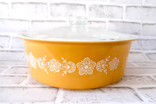 Vintage Pyrex 664 Big Bertha Butterfly Gold 4 Qt Casserole Dish Bowl w/ Lid picture