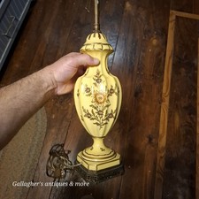 1940s Vintage hand painted yellow porcelain ceramic table lamp picture