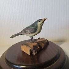 Handcarved Wooden Bird Figurine Songbird On Burlwood Driftwood Signed 3