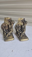 Vintage PM Craftsman Solid Brass Tom Sawyer Bookends Excellent Condition  picture