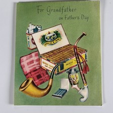 Vintage Father’s Day Greeting Card Grandfather Pipe Cigars Tobacco Smoking picture
