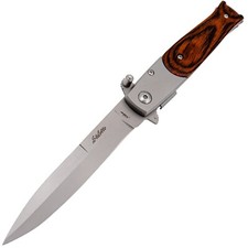 REAL DAMASCUS BLADE Wood Handle Assisted Opening Godfather Stiletto Knife picture
