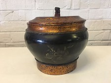 Chinese or Japanese Unknown Age Lacquered Box / Jar w/ Floral & Bird Decoration picture
