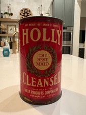 RARE VTG 1930s HOLLY CLEANSER SEALED TIN CAN VERNON CALIFORNIA ADVERTISING NOS picture