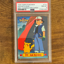 Topps 1999 Pokémon Series 1 Ash Ketchum TV1 PSA 8 Graded Card BLUE Label picture