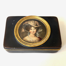 Vintage Borghese Portrait Trinket Box Painted Chalkware w/ Gilt Vanity Dresser picture