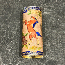 Vintage Cloisonné Unicorn Floral Enamel Metal Lighter Holder Case picture